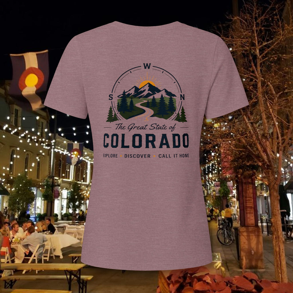 Compass Back  can personalize Women's Relaxed V-Neck Tee — Lightweight Heather CVC Casual Shirt