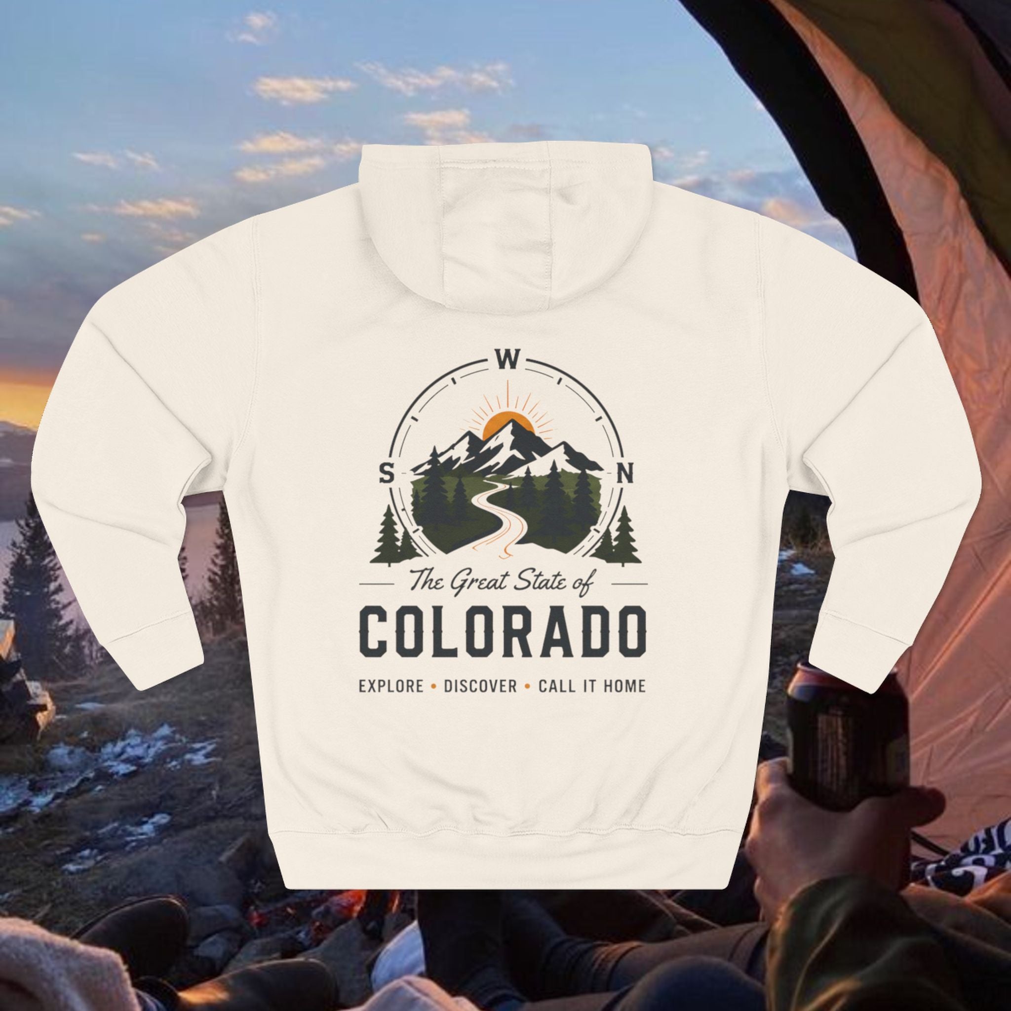 Compass Personable Colorado Mountain Hoodie — The Great State of Colorado Scenic Pullover