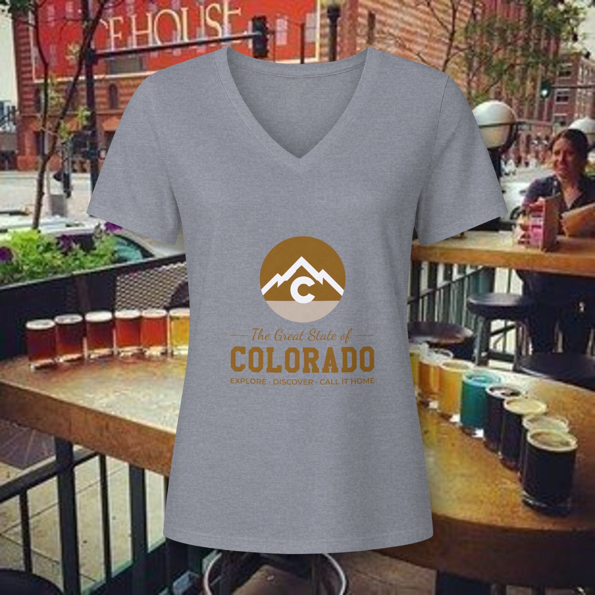 Modern Colorado Mountains V-Neck Tee — The Rocky State Graphic