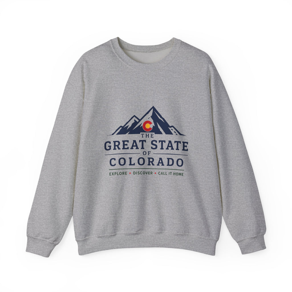 Colorado Mountains Crewneck Sweatshirt — "The Great State of Colorado" Graphic