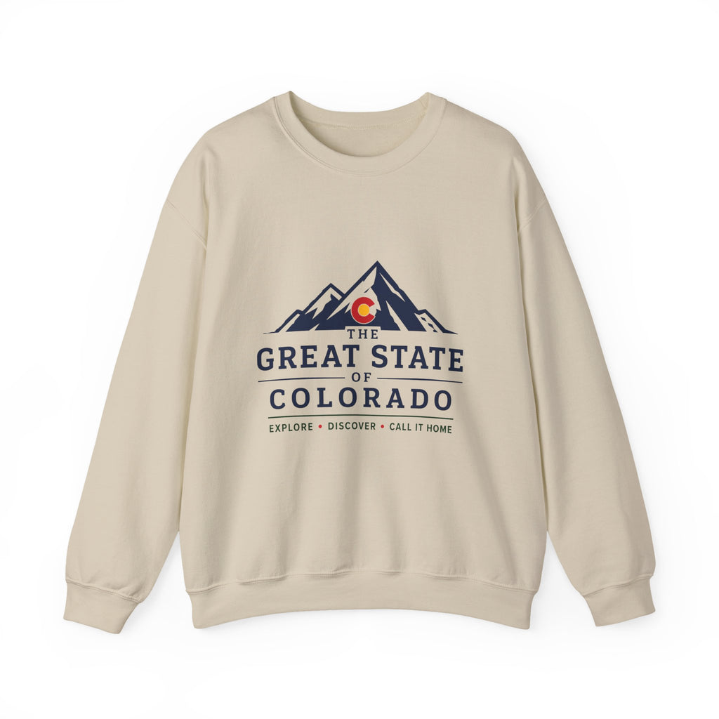 Colorado Mountains Crewneck Sweatshirt — "The Great State of Colorado" Graphic