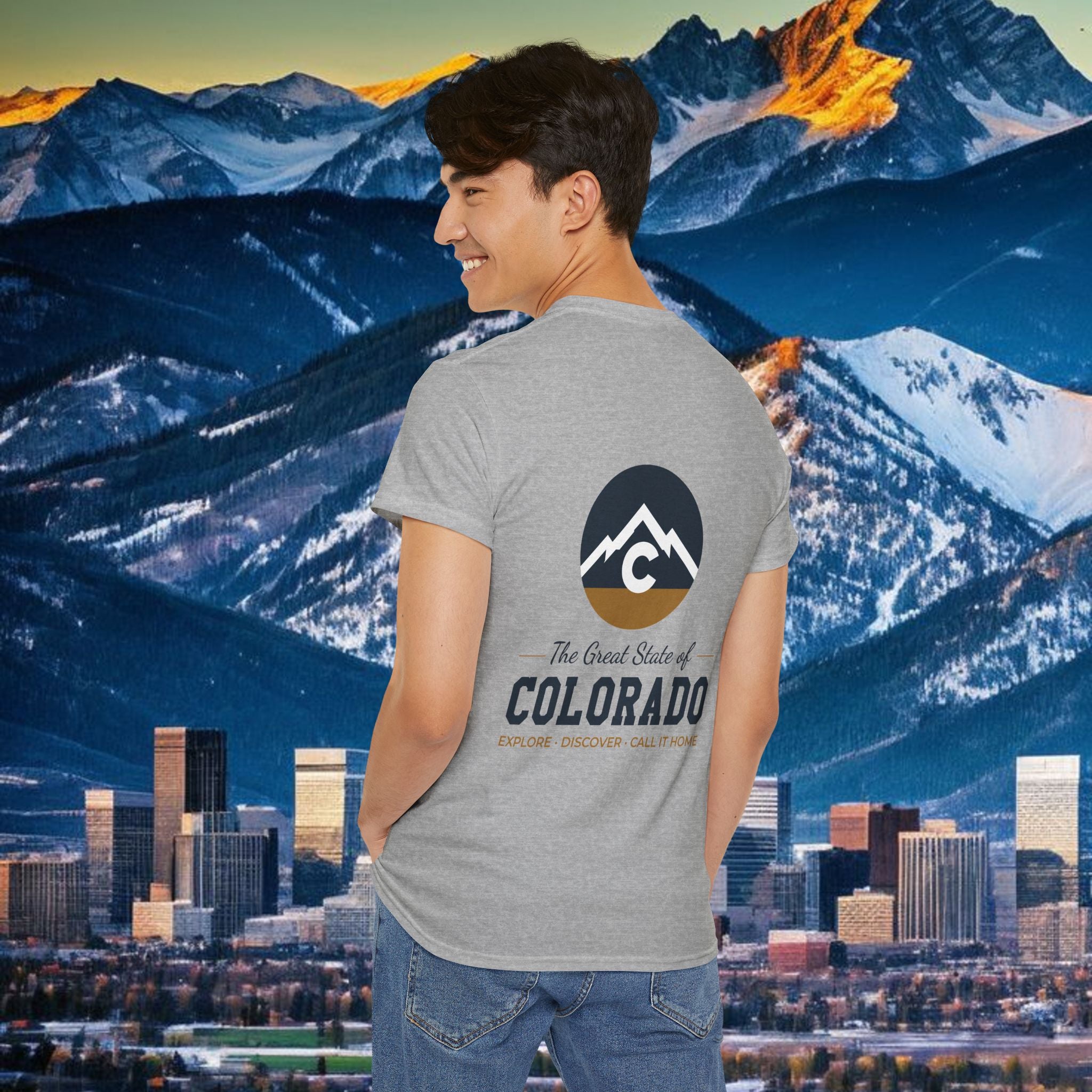 Modern Full back Colorado Mountain Tee — "The Great State of Colorado"  Outdoor T-Shirt