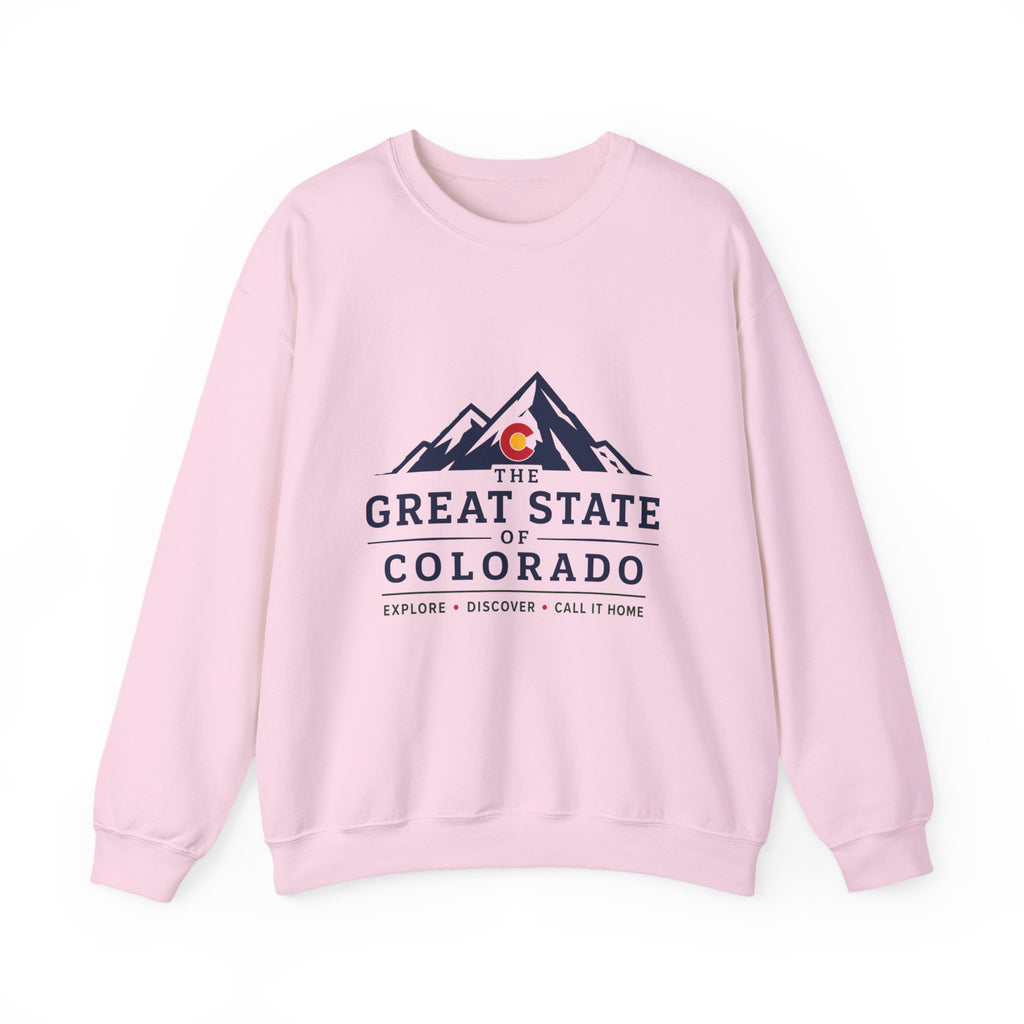 Colorado Mountains Crewneck Sweatshirt — "The Great State of Colorado" Graphic