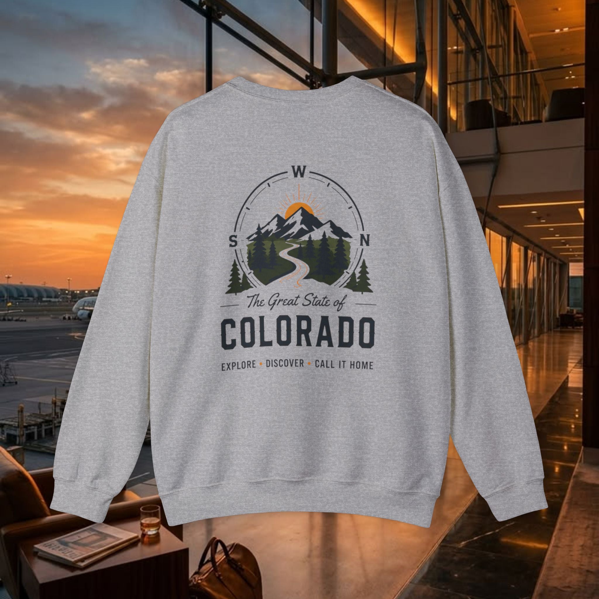 Compass Colorado Mountain Crewneck Sweatshirt — The Great State of Colorado Graphic