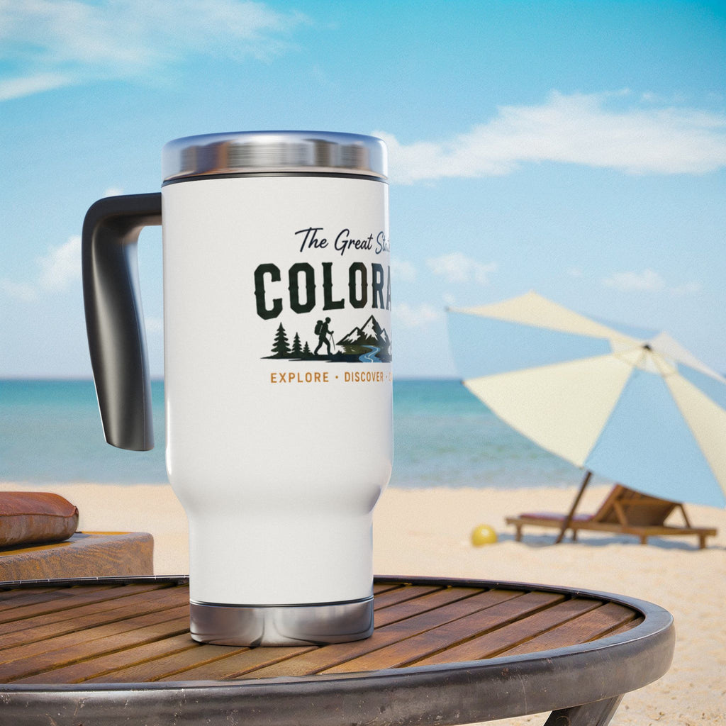 Colorado Travel Mug - 'The Great State of Colorado' 14oz Stainless Steel Tumbler with Handle, Outdoor Adventure Design